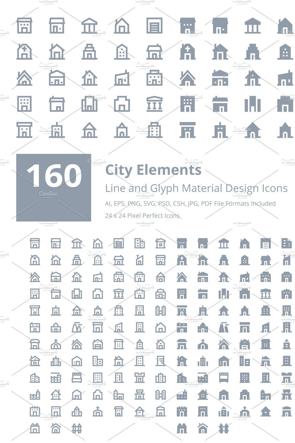160 City Material Design Icons pinterest preview image.