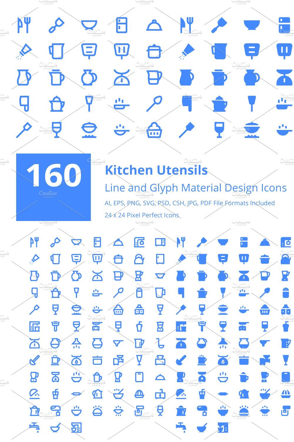 160 Kitchen Utensils Material Icons pinterest preview image.