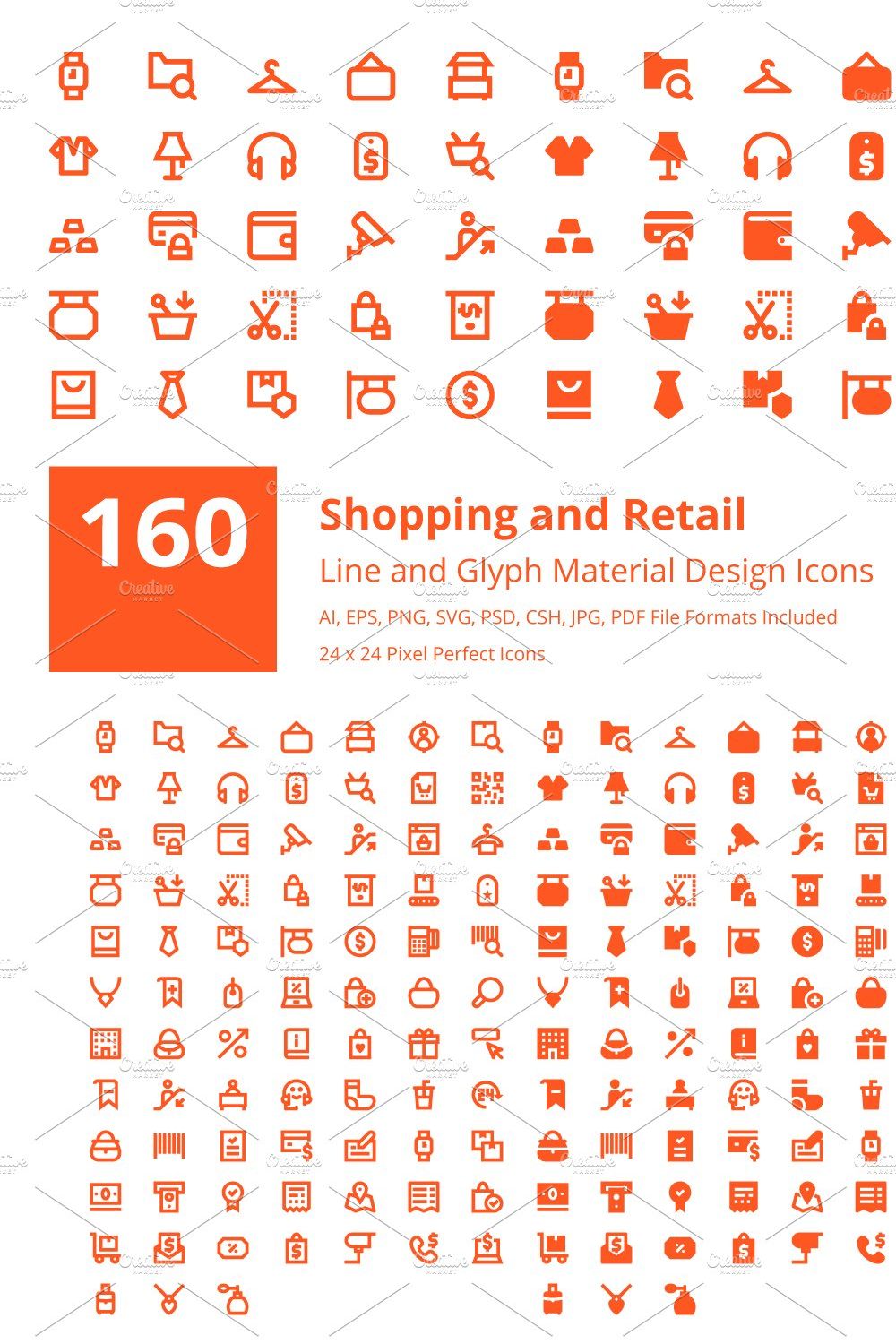 160 Shopping Material Design Icons pinterest preview image.
