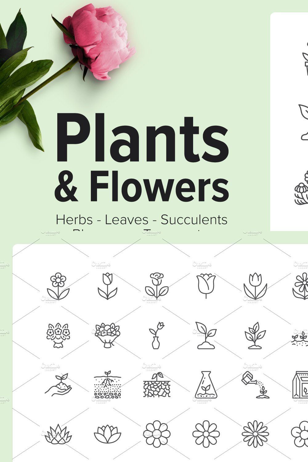 170 Plants & Flowers Icons pinterest preview image.