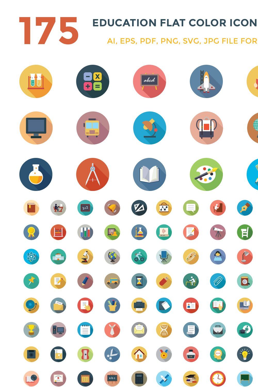175 Education Vector Icons pinterest preview image.