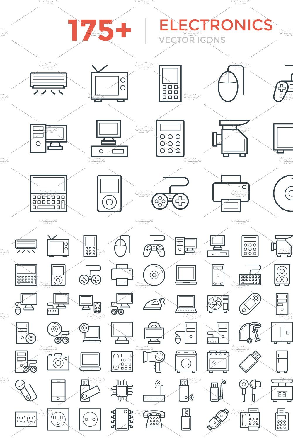 175+ Electronics Vector Icons pinterest preview image.