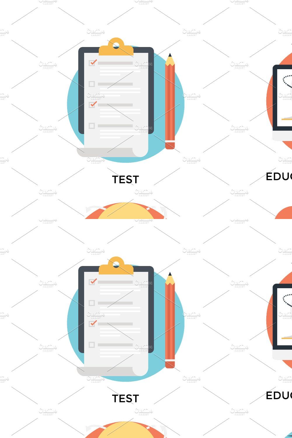 175 Flat Education Icons pinterest preview image.