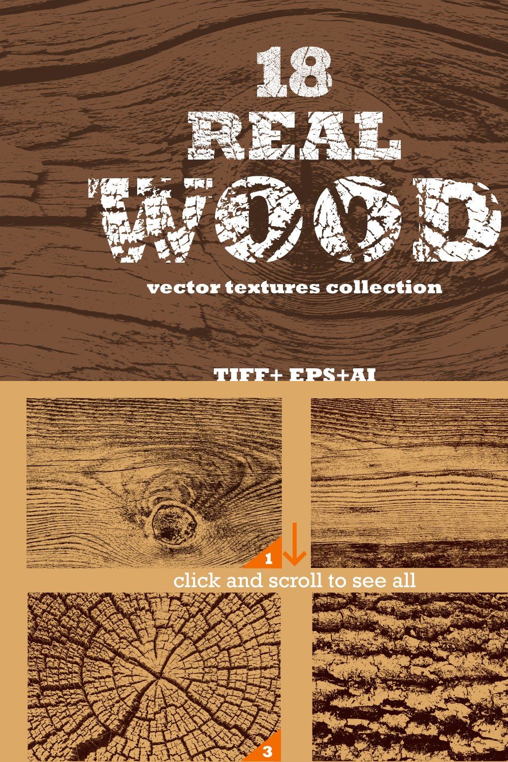 18 Real Wood Vector Textures pinterest preview image.