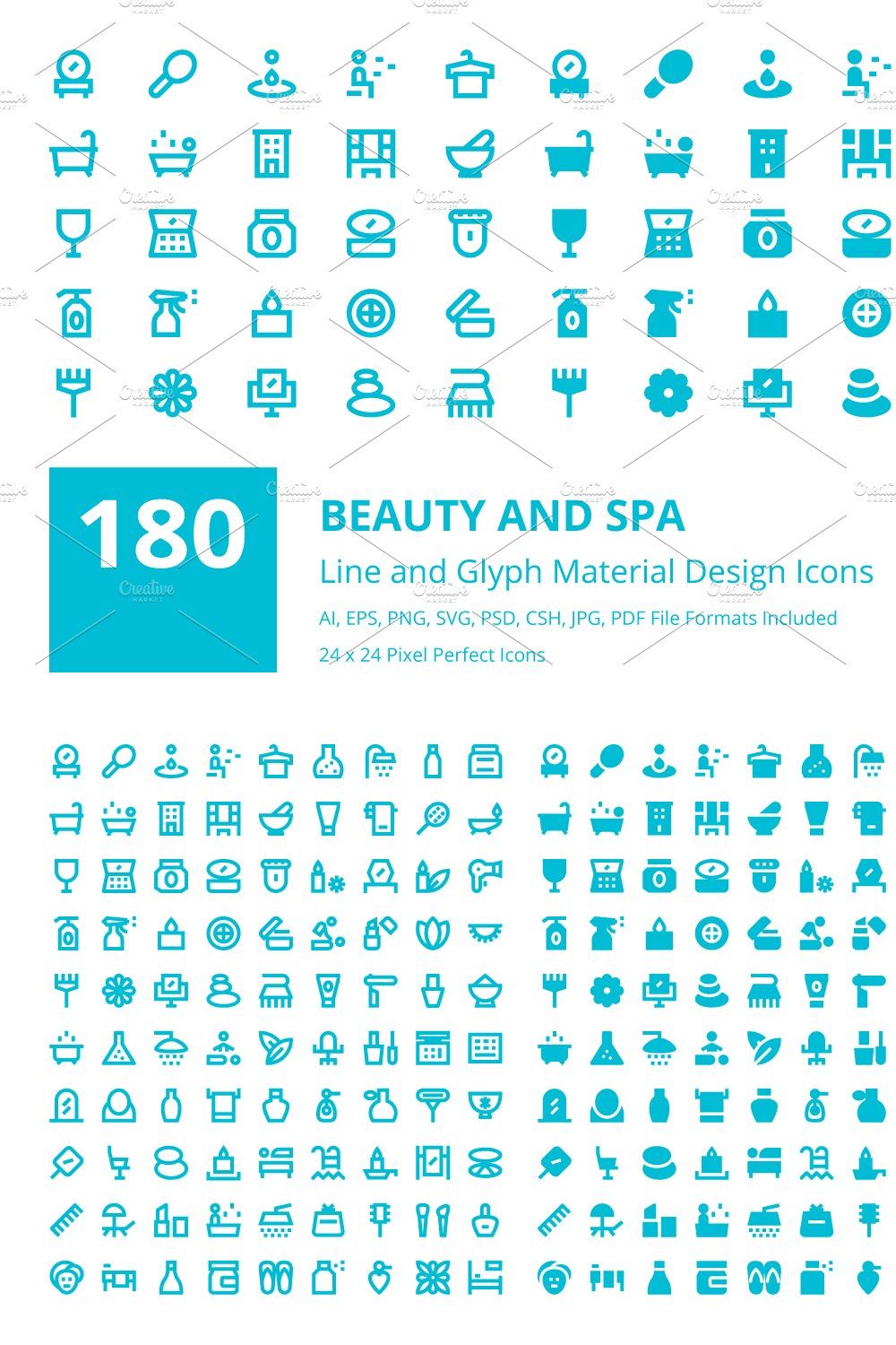 180 Beauty and Spa Material Icons pinterest preview image.