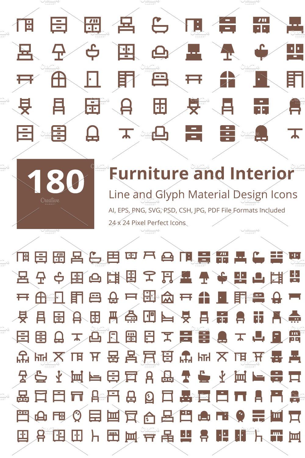 180 Furniture Material Design Icons pinterest preview image.