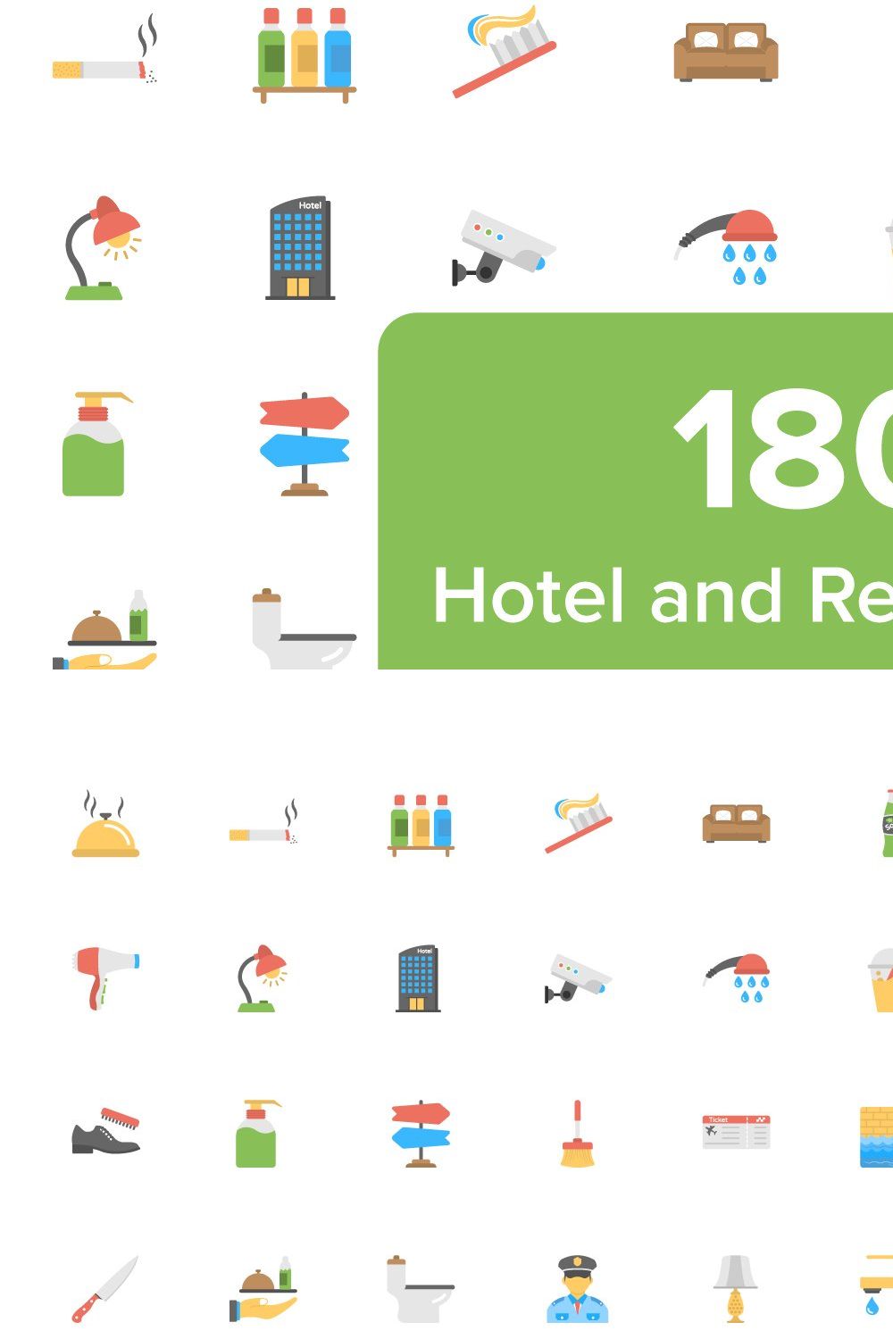 180 Hotel and Restaurant Flat Icons pinterest preview image.