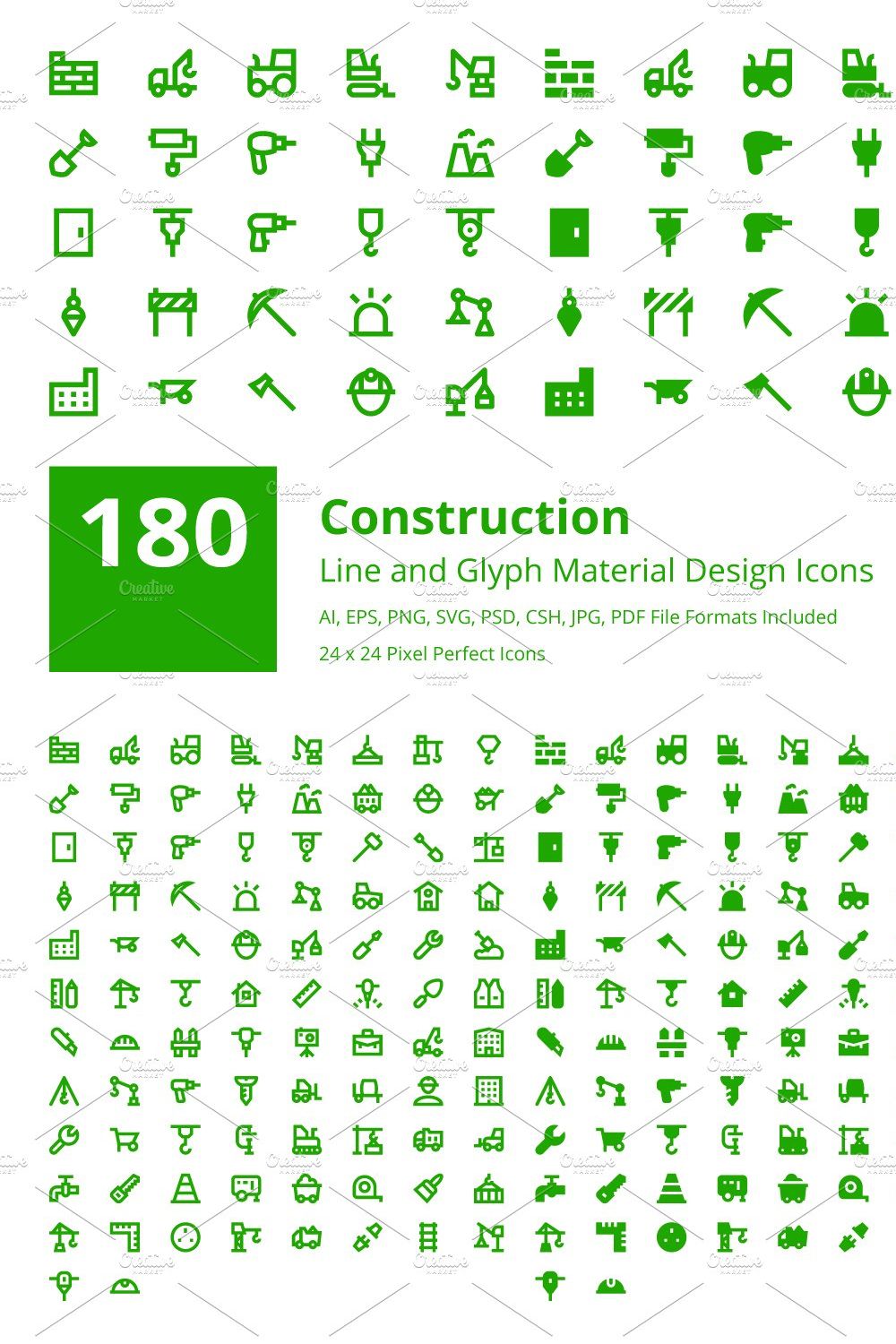 180 Material Construction Icons pinterest preview image.