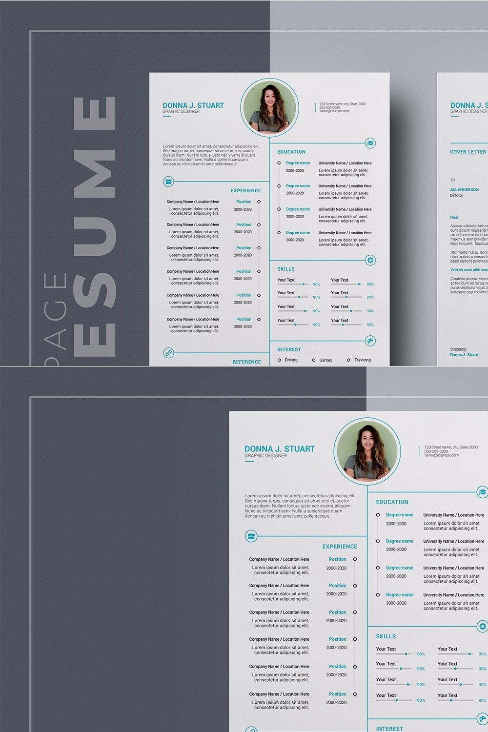 2 Page Resume Template pinterest preview image.