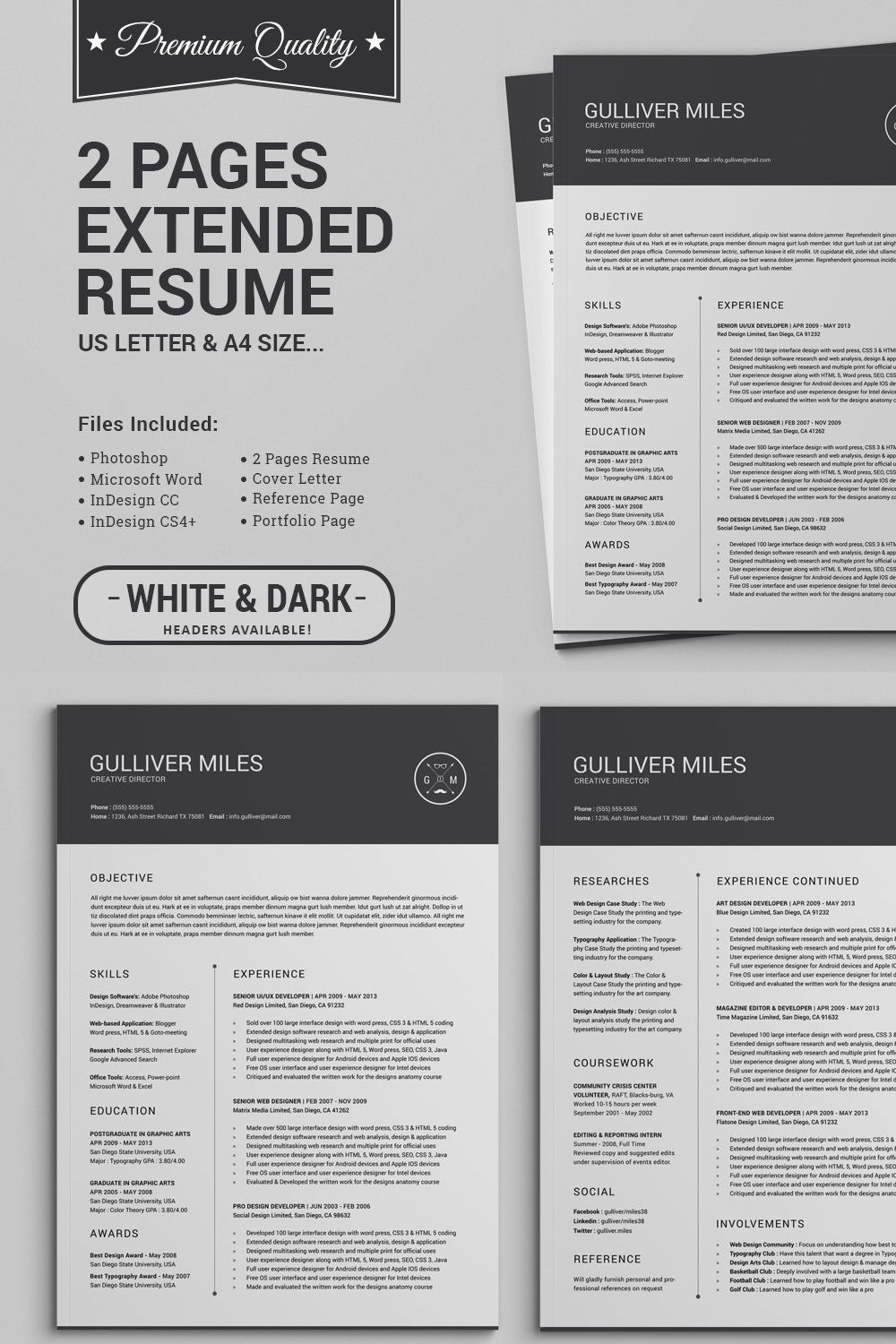 2 Pages Resume CV | Extended Pack pinterest preview image.