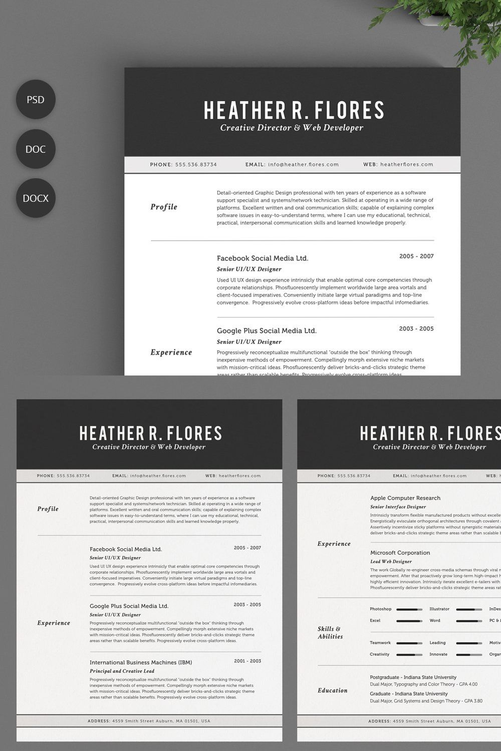2 Pages Resume Set | CV Template pinterest preview image.