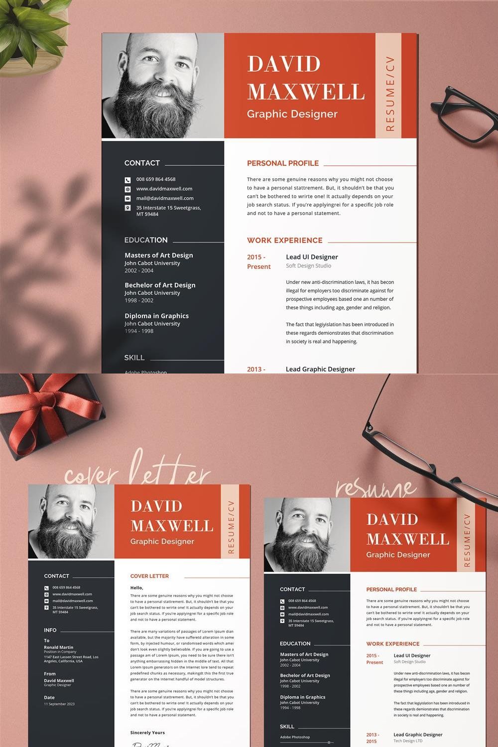 2 Pages Resume/CV Word pinterest preview image.