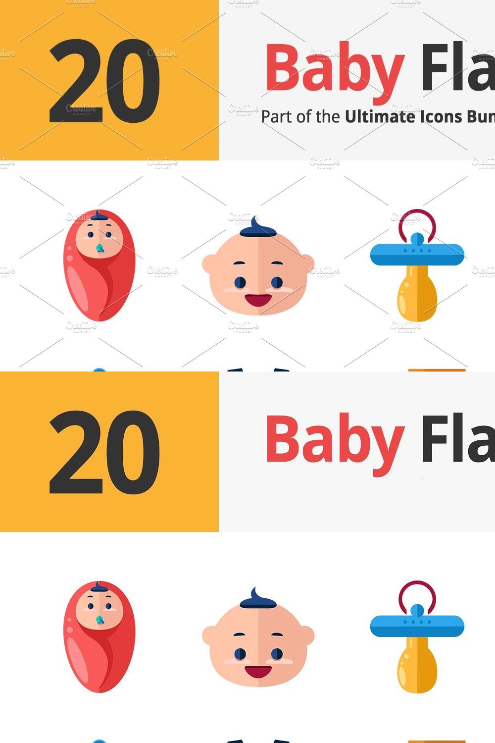 20 Baby Flat Icons pinterest preview image.