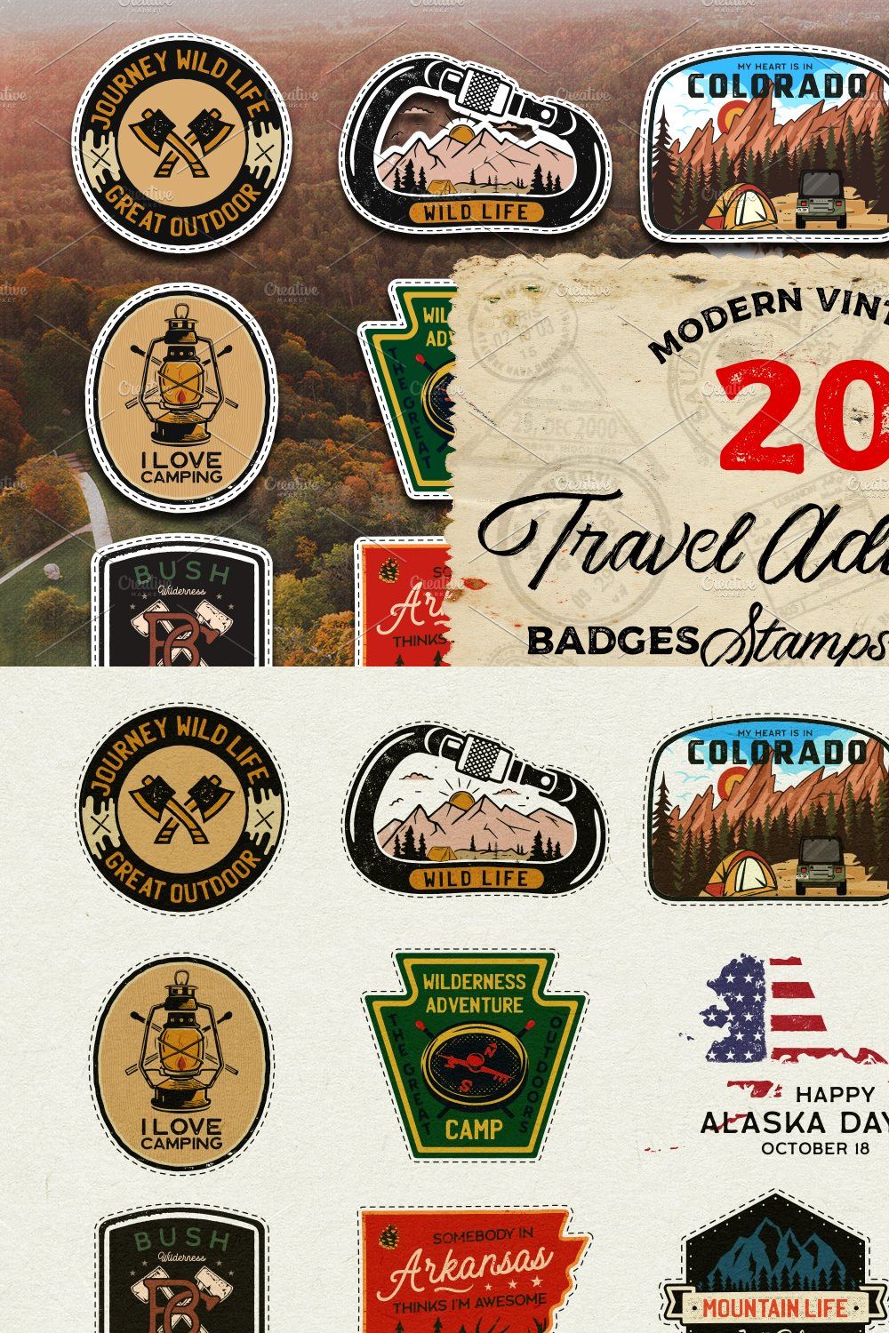 20 Camp Adventure Logos Badges SVG pinterest preview image.