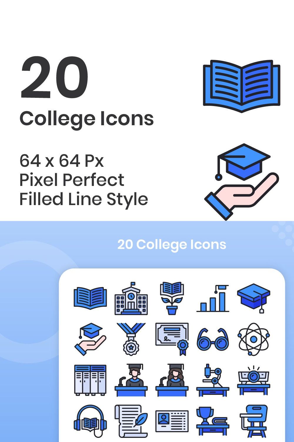 20 College - Filled Line pinterest preview image.