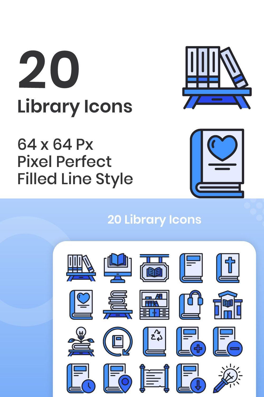 20 Library - Filled Line pinterest preview image.