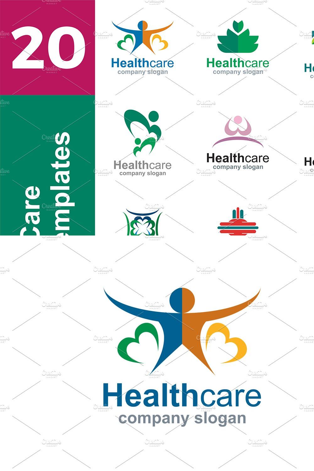 20 Logo Health Care Templates Bundle pinterest preview image.