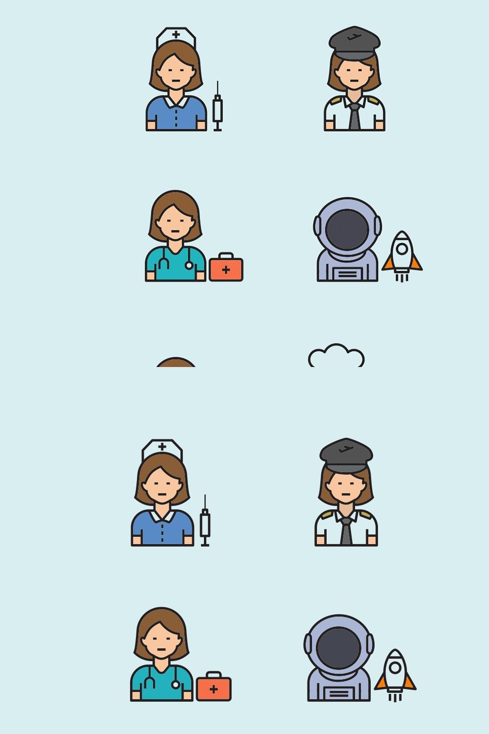 20 Woman Profession Icons pinterest preview image.