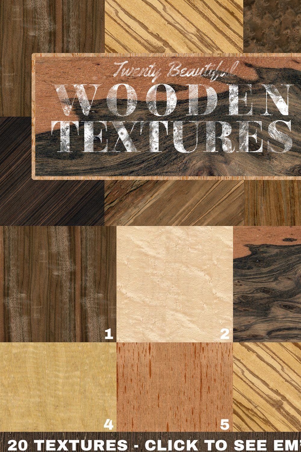 20 Wood Textures Pack pinterest preview image.
