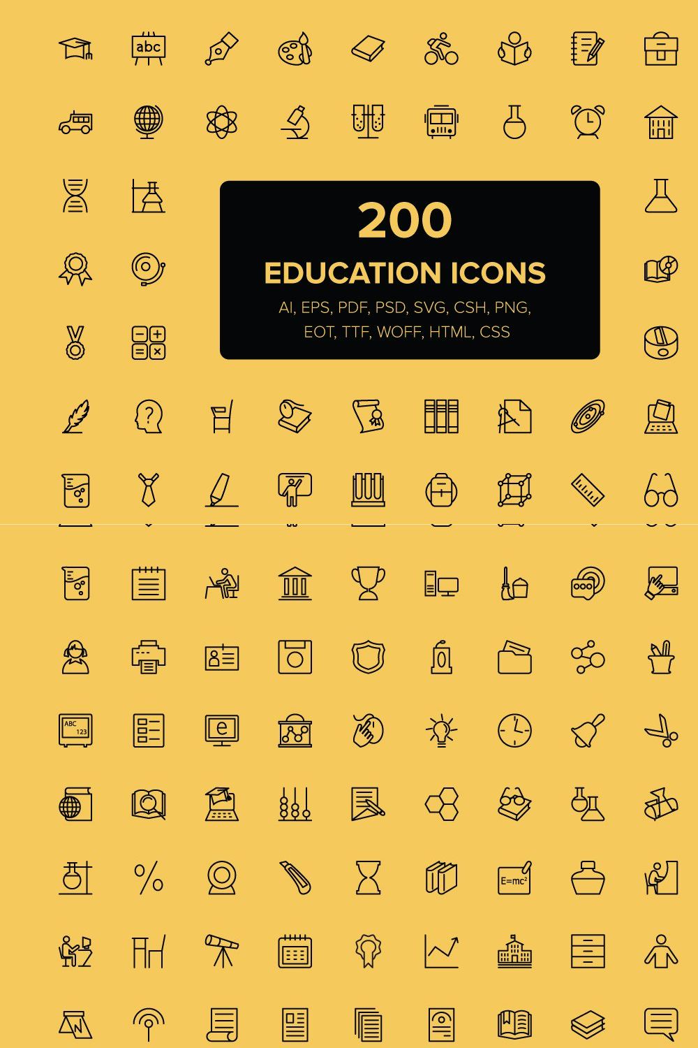 200 Education Icons pinterest preview image.