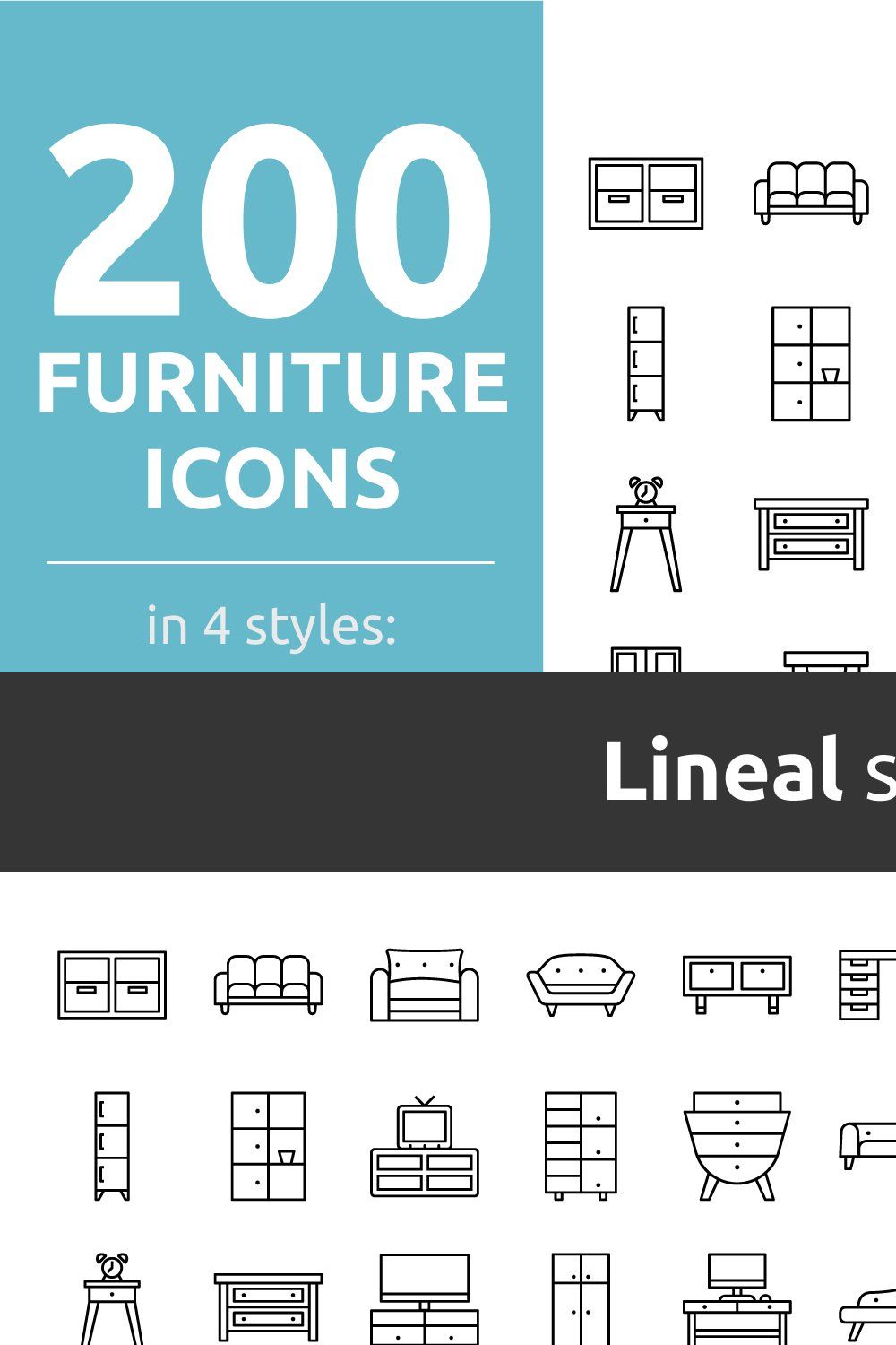 200 furniture & home icons set pinterest preview image.
