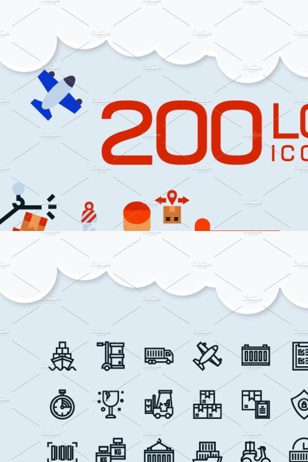 200 Logistic Icon Pack pinterest preview image.