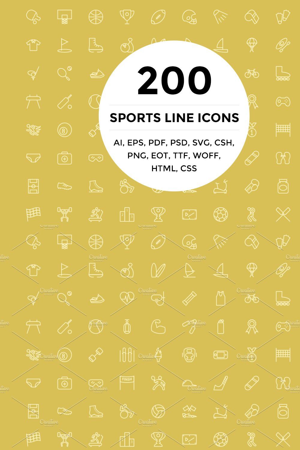 200 Sports Line Icons pinterest preview image.