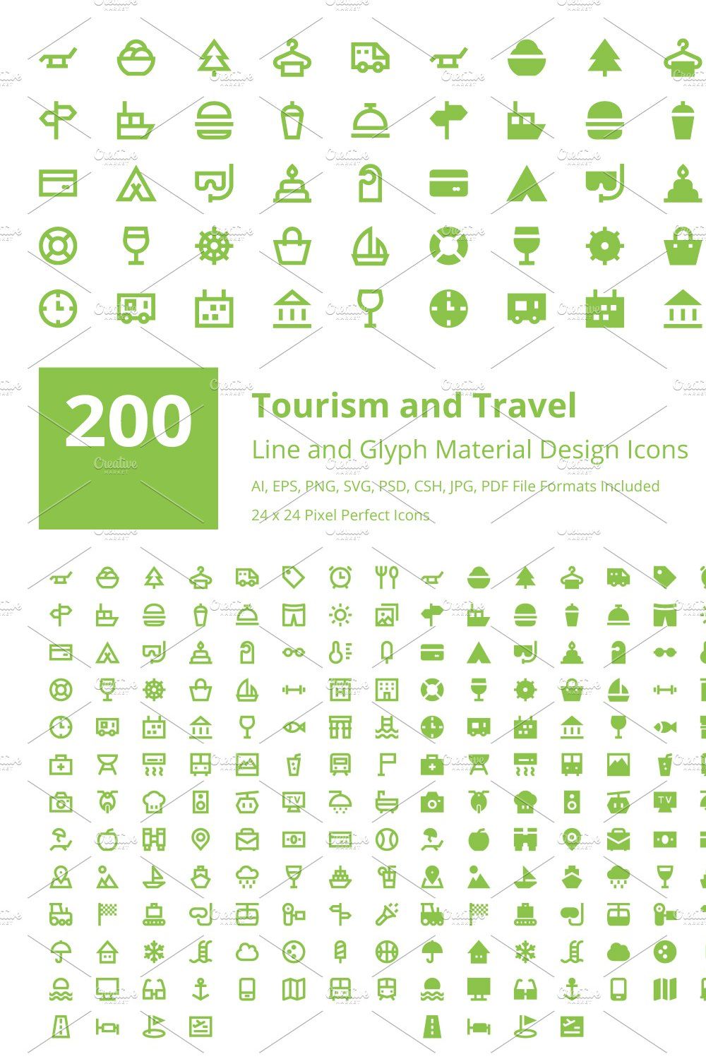 200 Tourism and Travel Material Icon pinterest preview image.