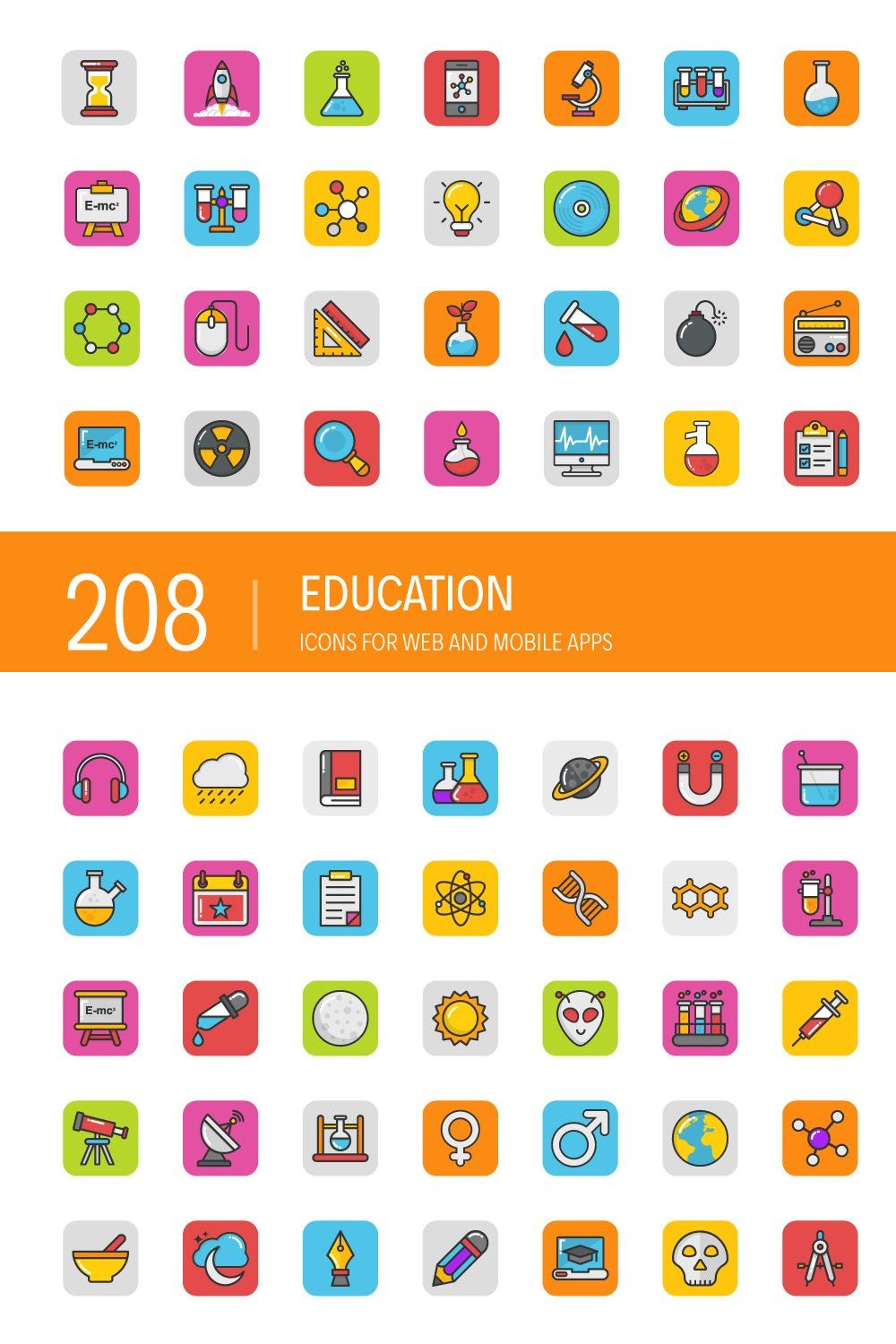 208 Education Icons pinterest preview image.