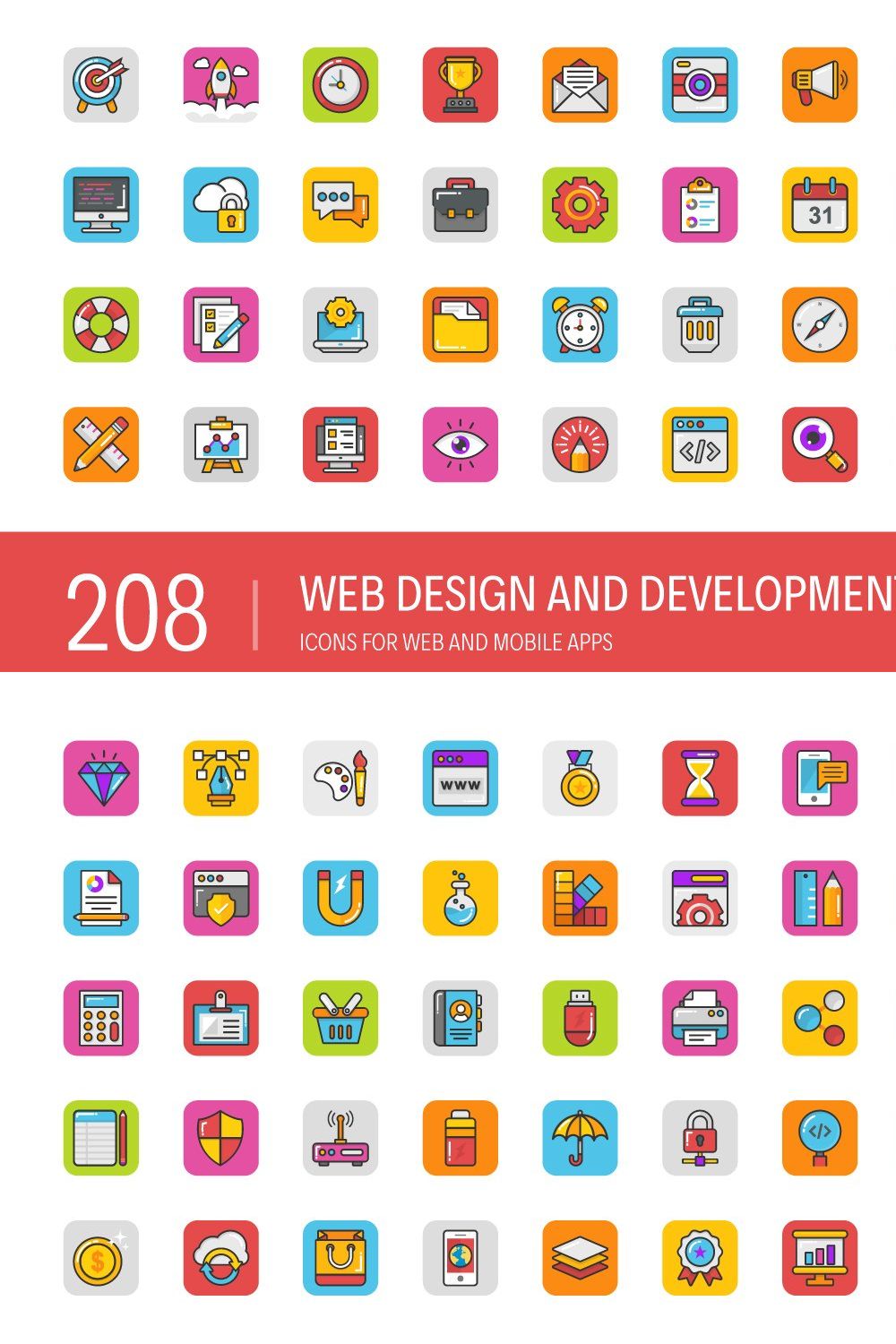 208 Web Design and Development Icons pinterest preview image.