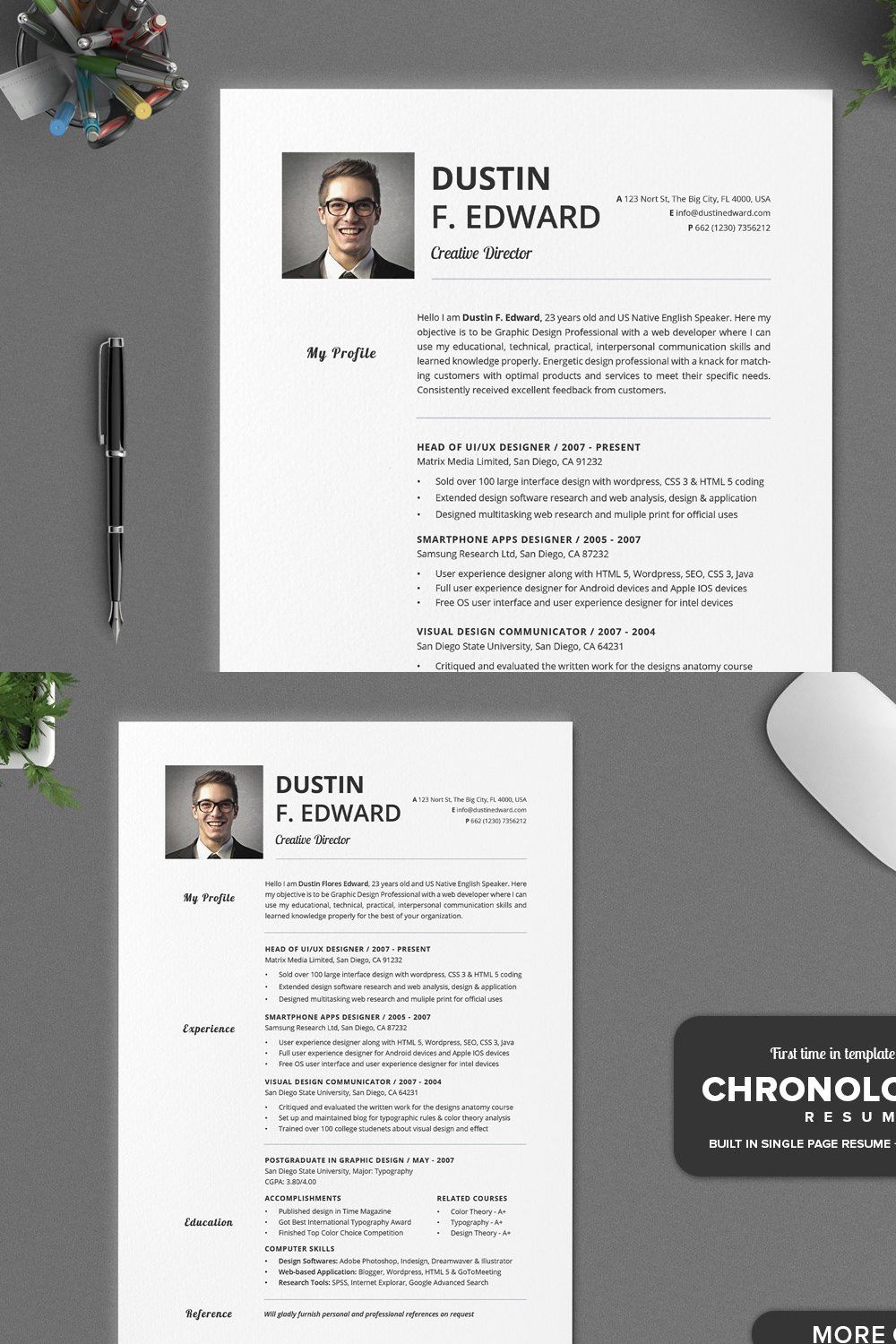 21 Timeless Resume CV Set No Icons pinterest preview image.
