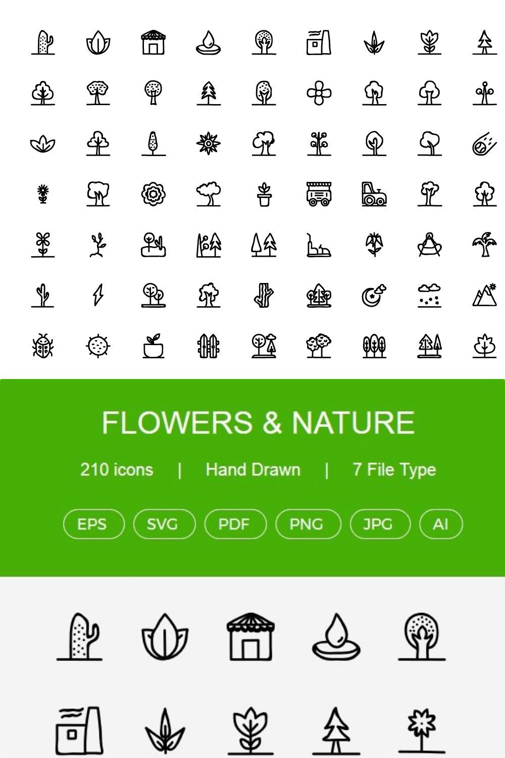 210 Flowers & Nature Hand Drawn pinterest preview image.