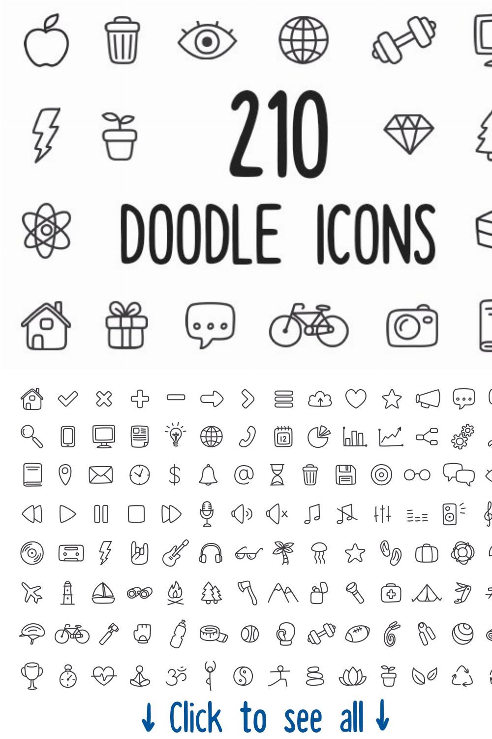 210 multipurpose hand drawn icons pinterest preview image.