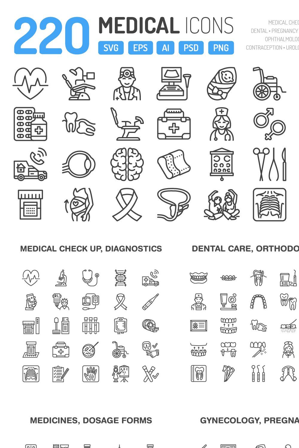 220 Medical Icons pinterest preview image.