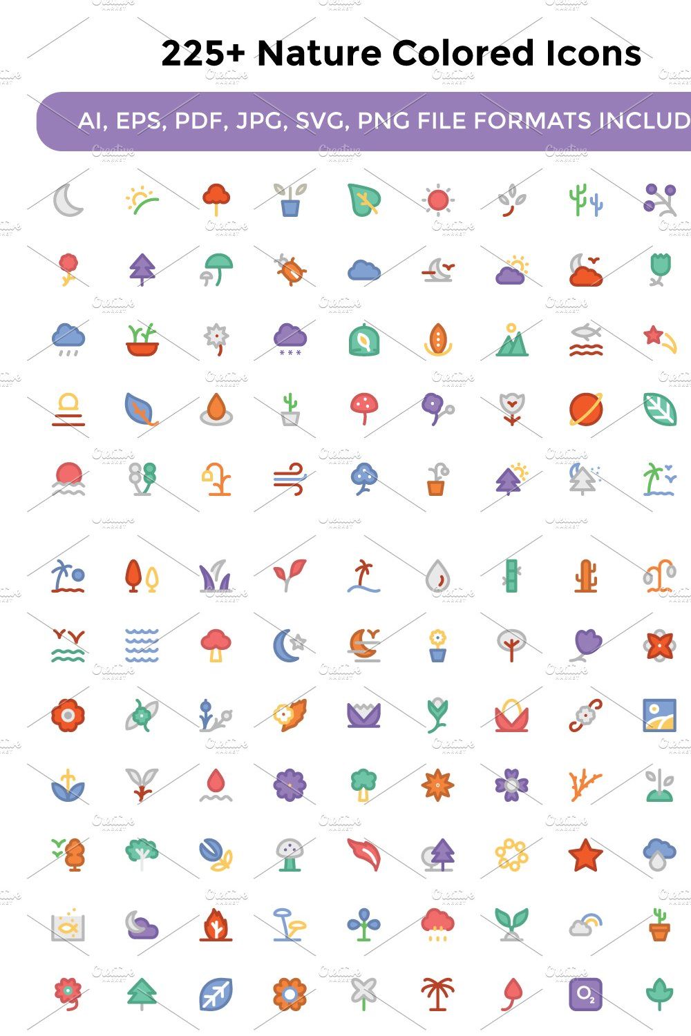 225+ Nature Colored Icons pinterest preview image.