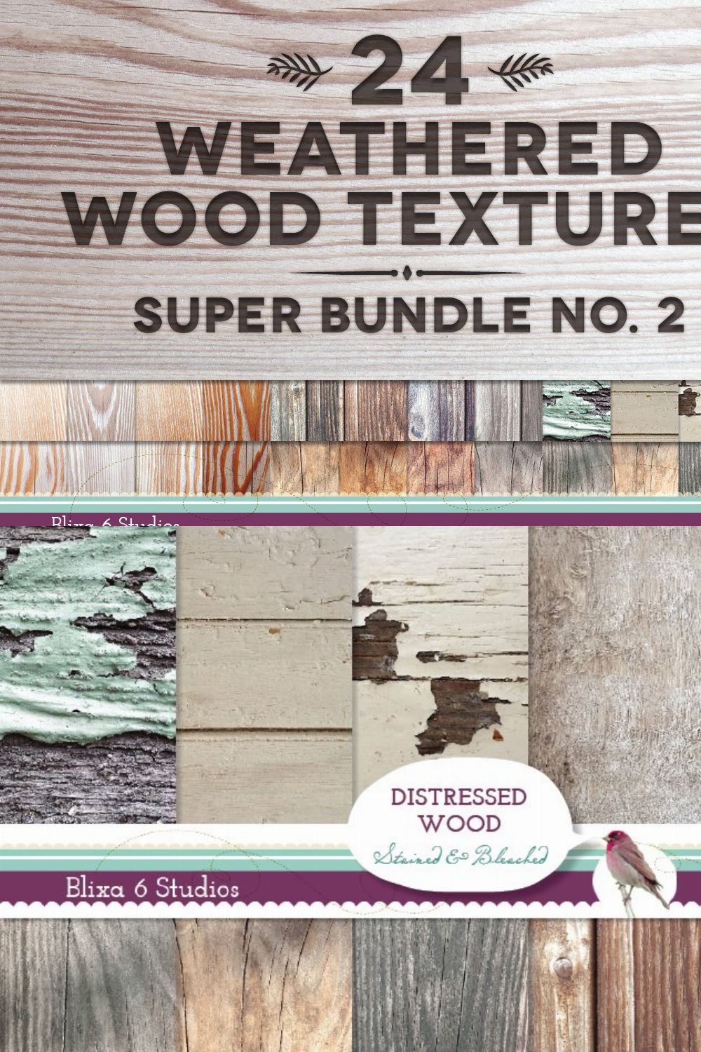 24 Weathered Wood Textures Bundle pinterest preview image.