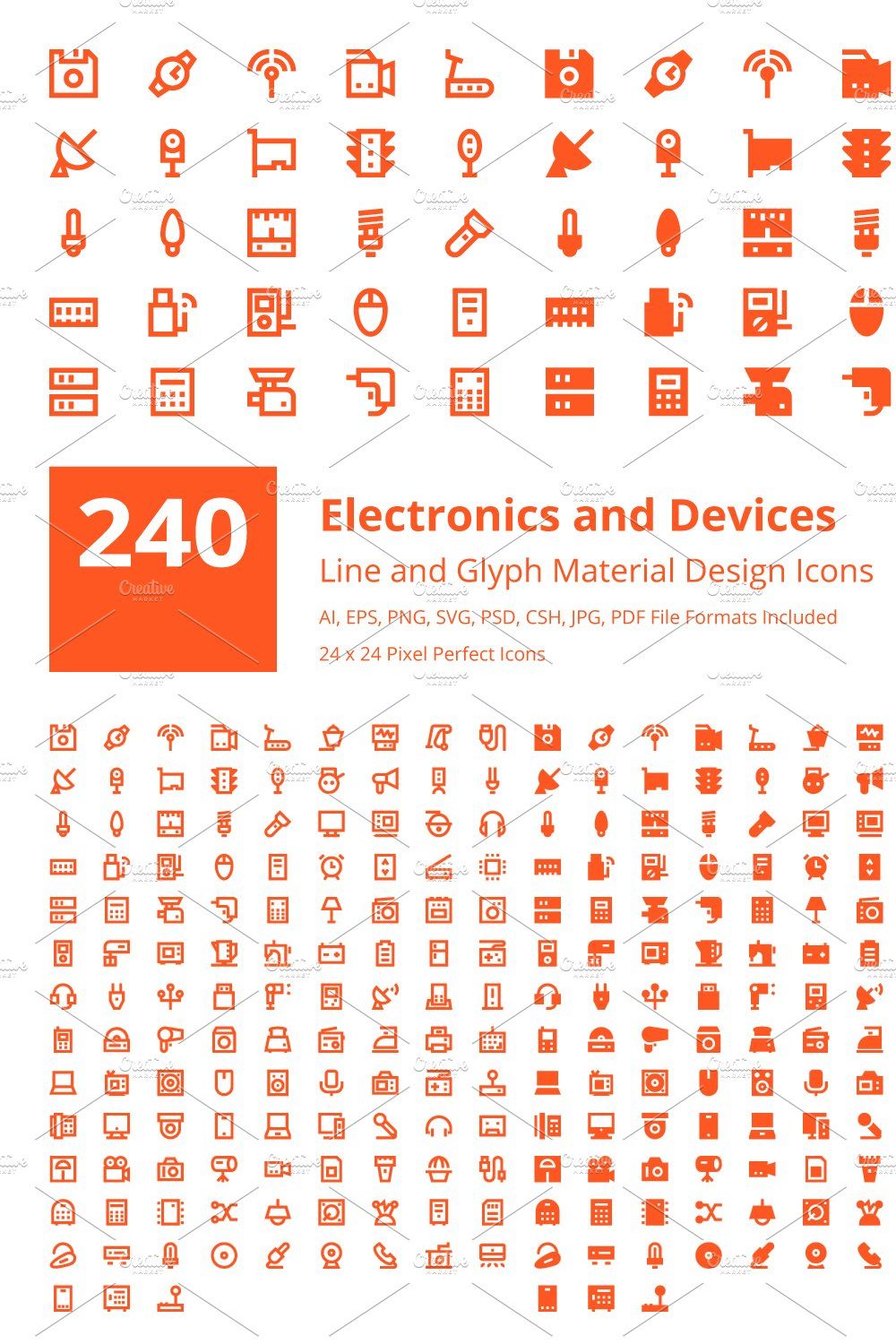 240 Electronics and Devices Icons pinterest preview image.