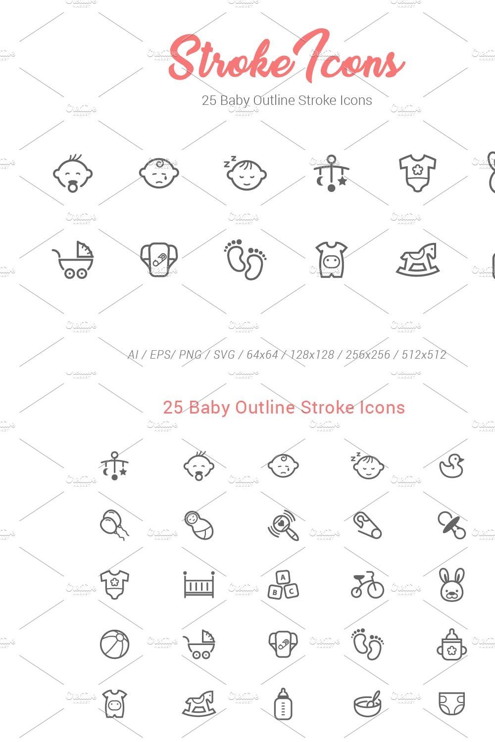 25 Baby Outline Stroke Icons pinterest preview image.
