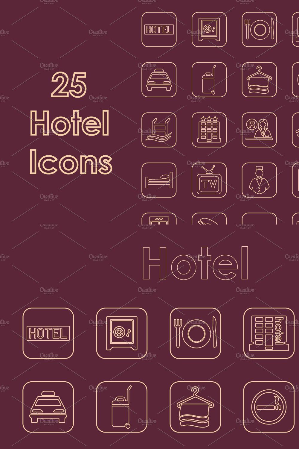 25 HOTEL simple icons pinterest preview image.