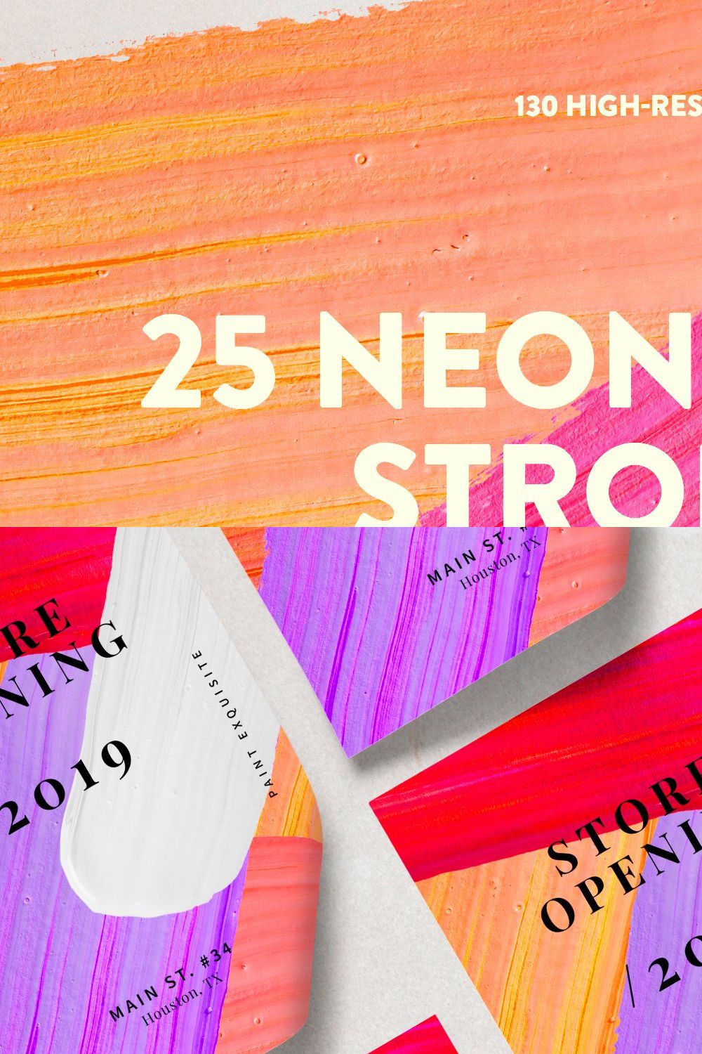 25 Neon Paint Strokes pinterest preview image.