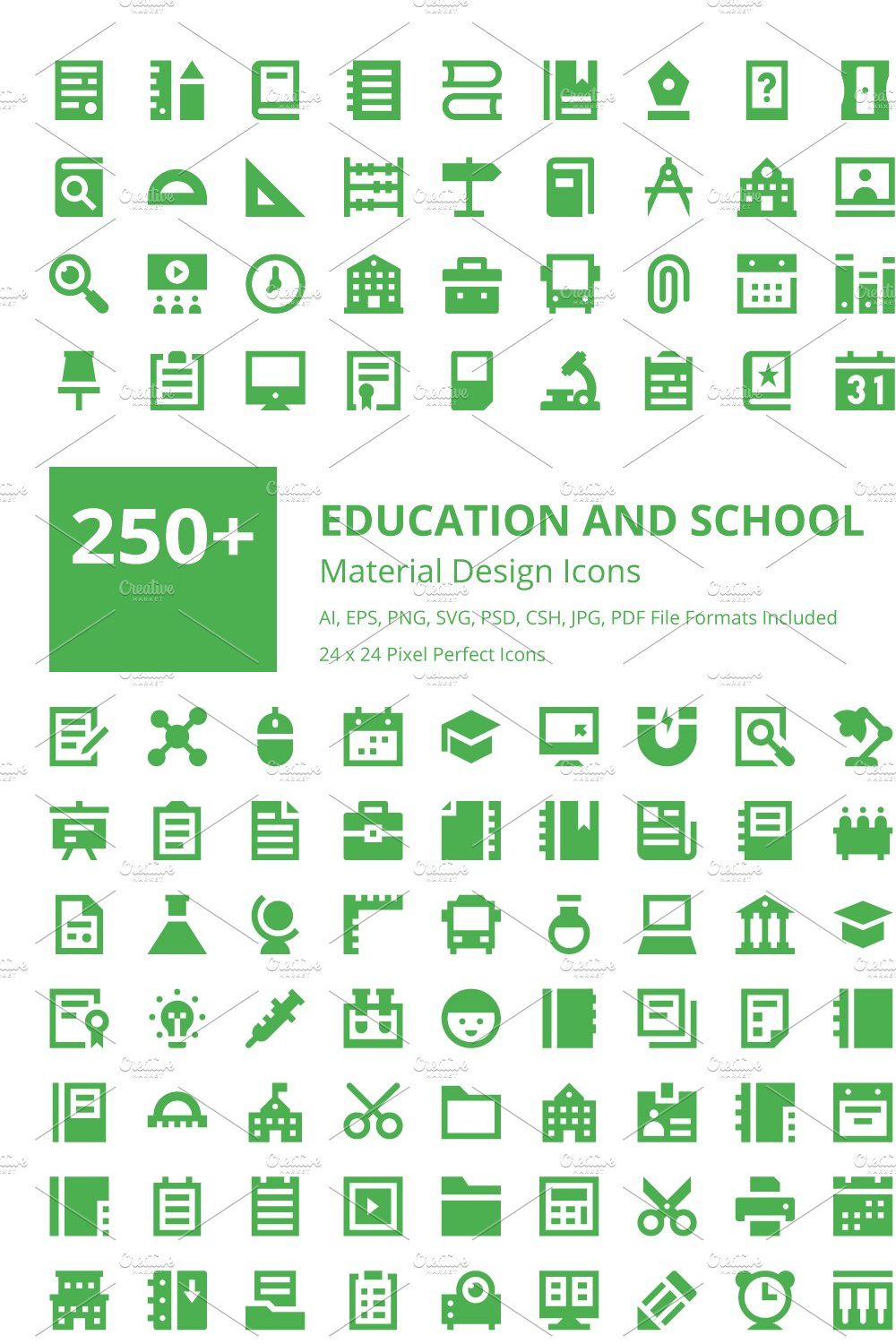 250+ Education Material Design Icons pinterest preview image.