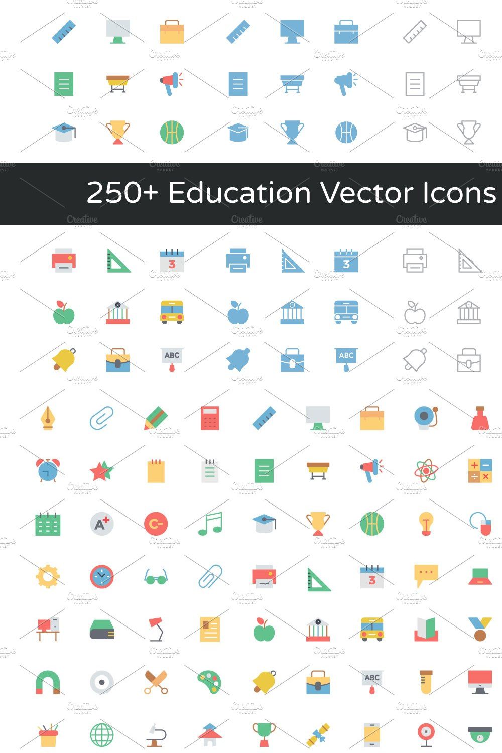 250+ Education Vector Icons pinterest preview image.