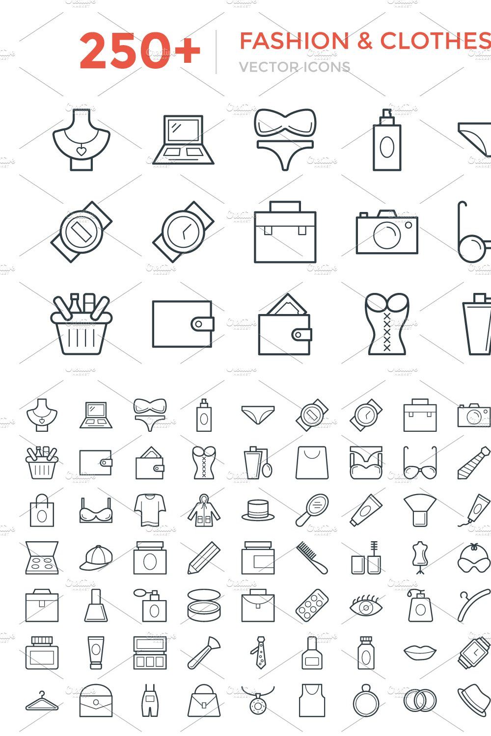 250+ Fashion and Clothes Icons pinterest preview image.