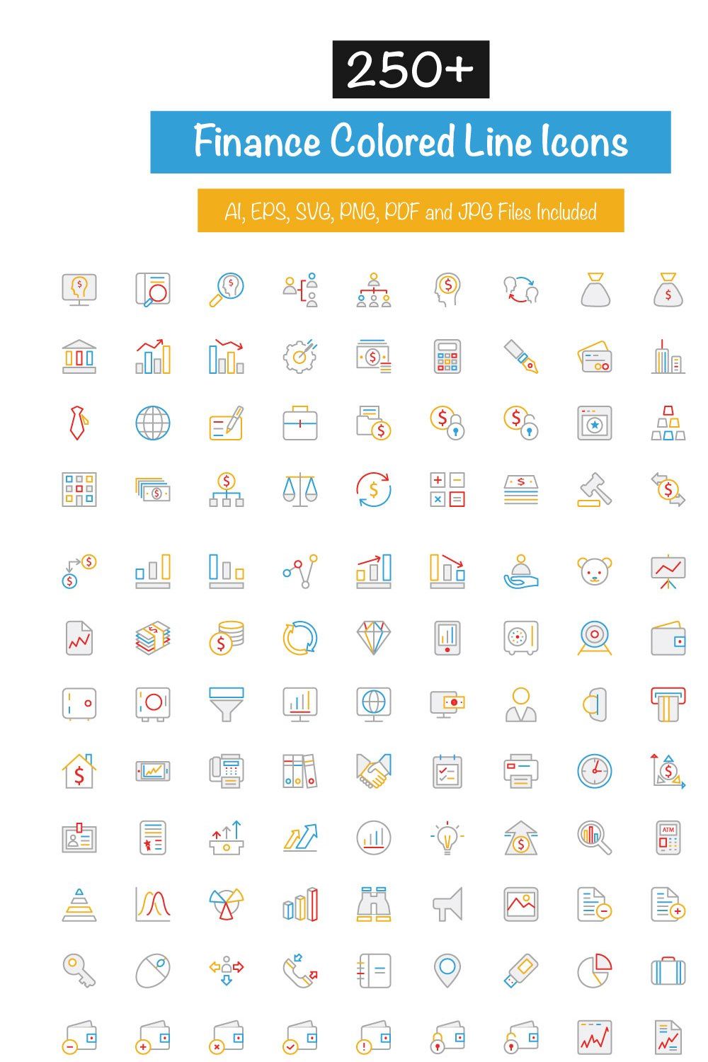 250+ Finance Colored Line Icons pinterest preview image.