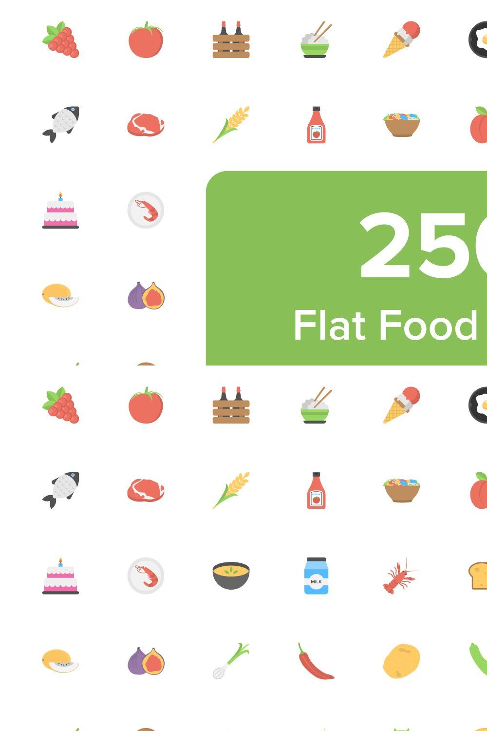 250 Food Flat Vector Icons pinterest preview image.