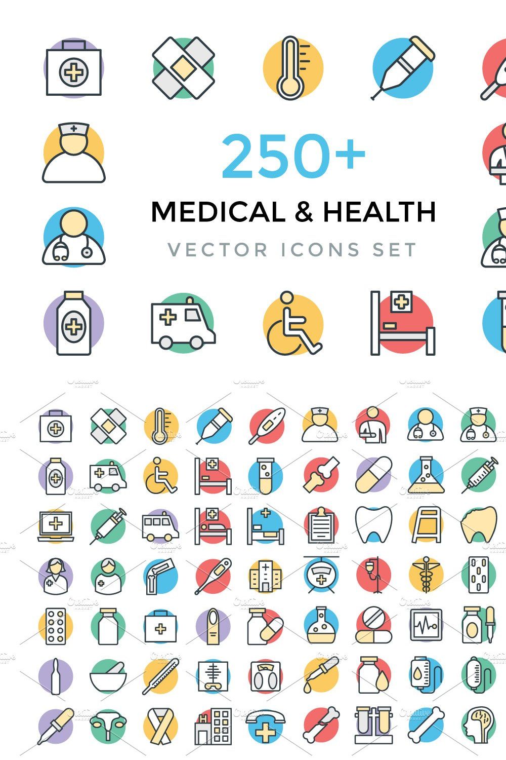 250+ Medical and Health Vector Icons pinterest preview image.