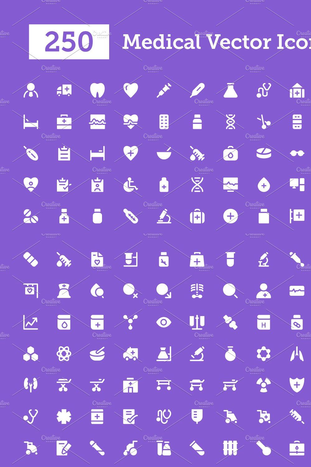 250 Medical Vector Icons pinterest preview image.