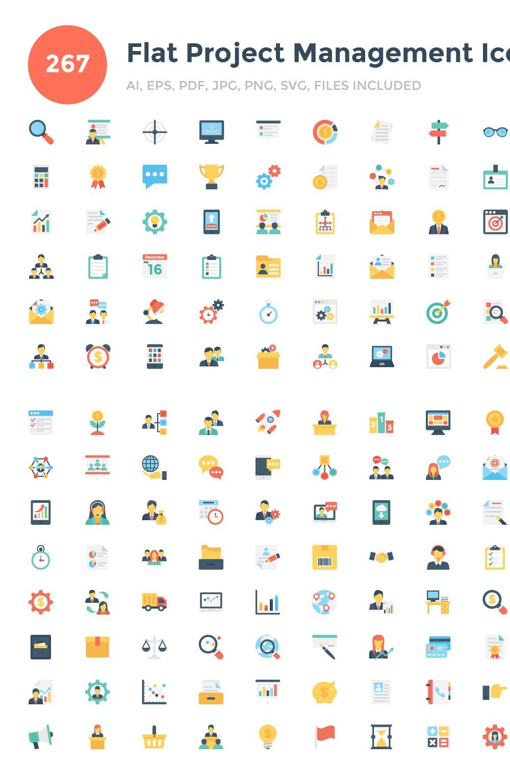 267 Flat Project Management Icons pinterest preview image.