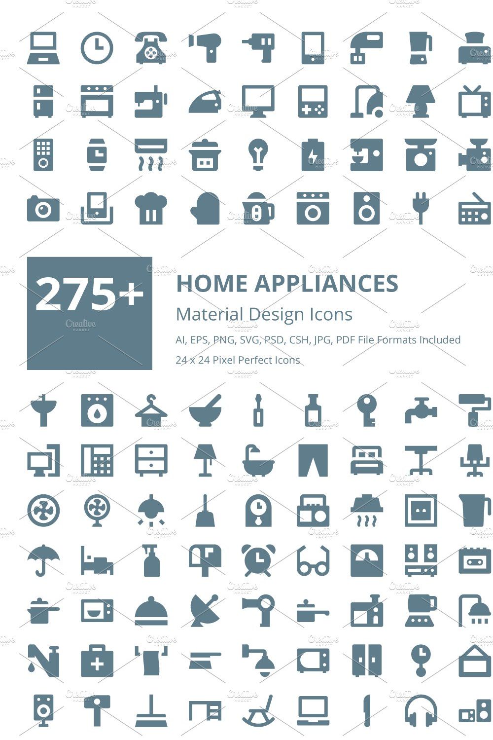 275+ Home Appliances Material Icons pinterest preview image.