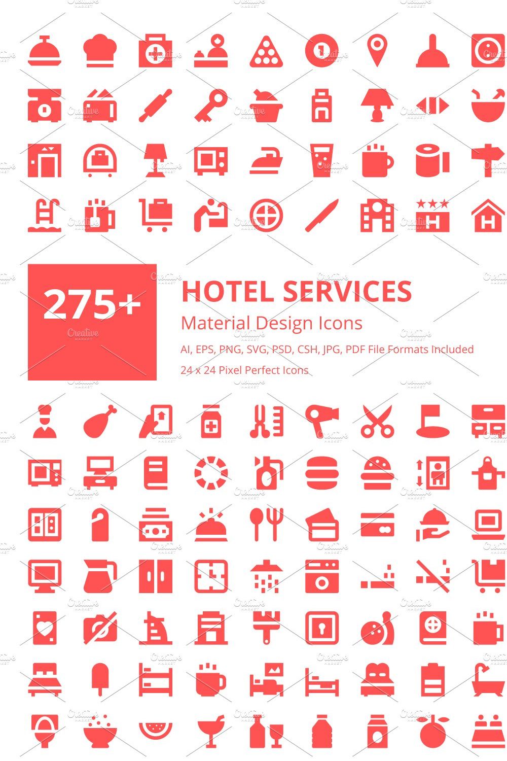 275+ Hotel Services Material Icons pinterest preview image.